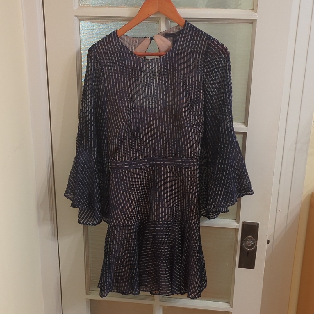 BCBGMaxAzria Blue and Cream Patterned Dress